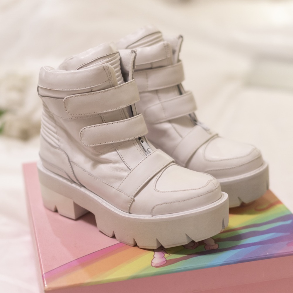 Jeffrey Campbell White Velcro Boots